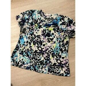 Scrub Star Colorful V Neck Cheeta Print Srcub Top w Pockets Sz M